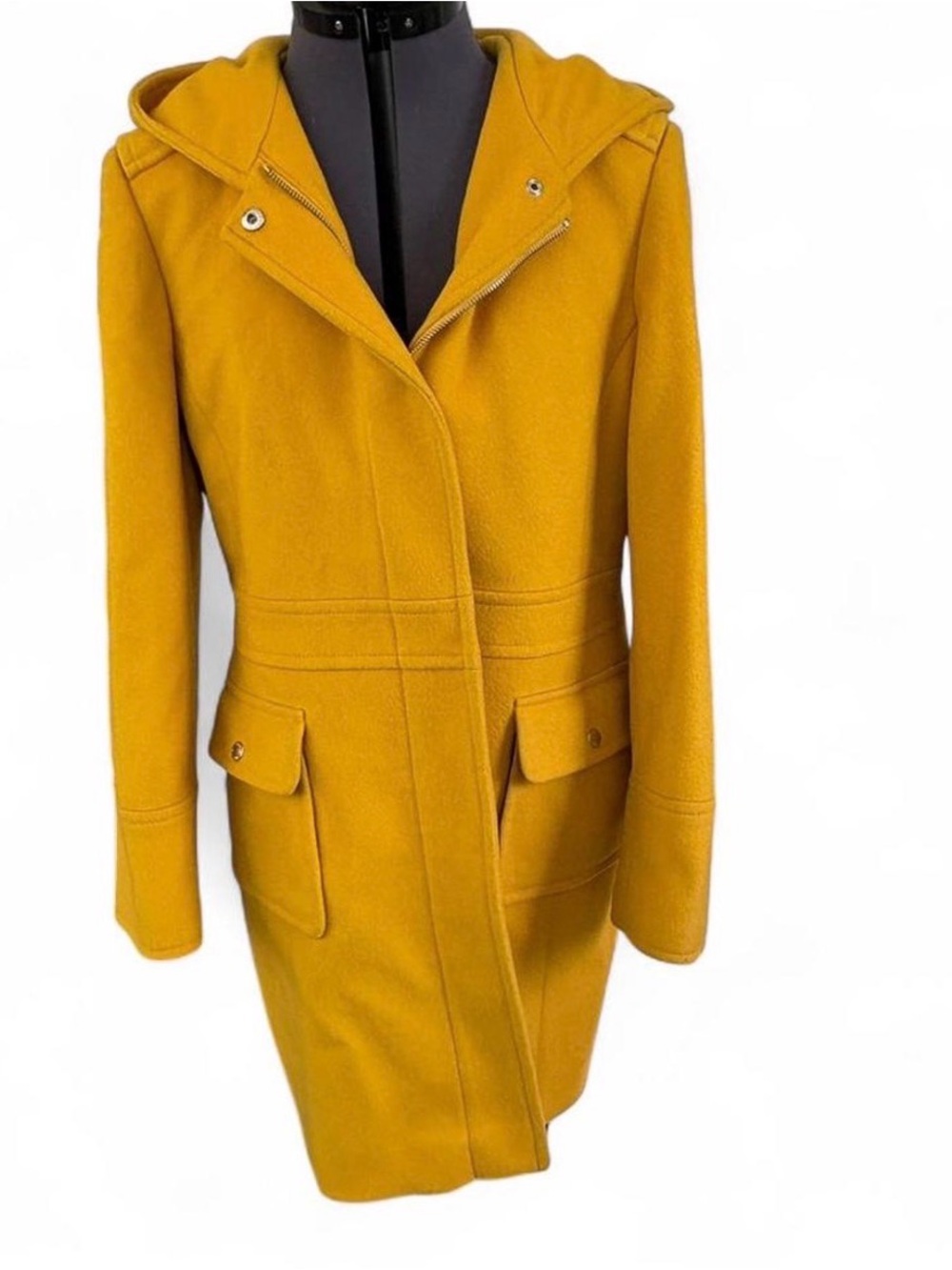 Michael Kors Mustard Hooded Wool-Blend Trench Coat